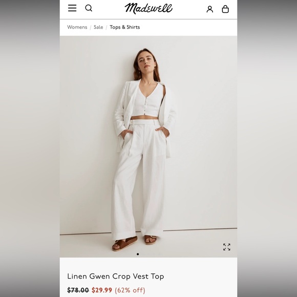 Madewell Gwen Crop Top Linen Vest🌿 - Picture 5 of 16